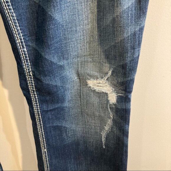 SILVER JEANS  CO Sz 38 x 37 Suki 17” Distressed Thick Stitch 9.5” Rise Jeans - Picture 4 of 15